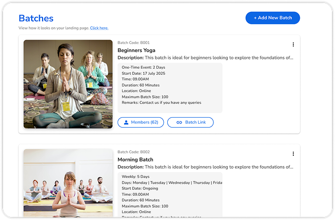 An image showing how the batches created will look after using the Batch Creation and Management feature of Yogappify
