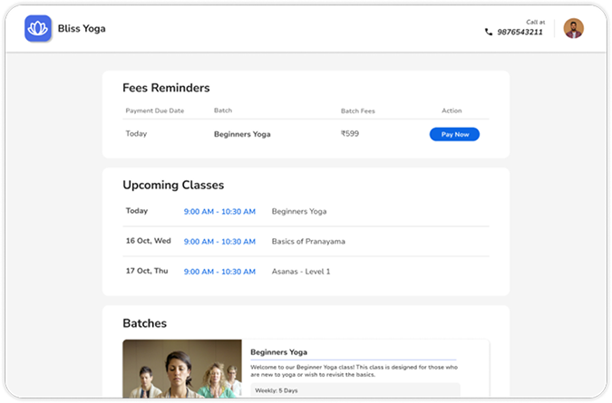 Image shows how a each Member’s Customised Page looks when we use Yogappify