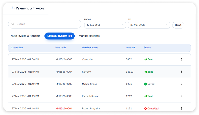 This image shows a view of the automated payment reminder screens when we use the Automated Payments Reminders-Invoices-Receipts feature of Yogappify